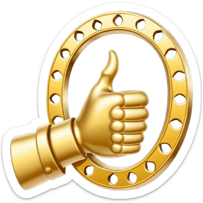 Emoji is an iron golden horseshoe with a thumbs up in the middle (Like) Vector sticker