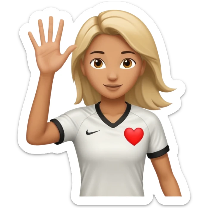 Blind drawing of a female soccer player running holding up her right hand, showing the I love you in sign language ￼ sticker