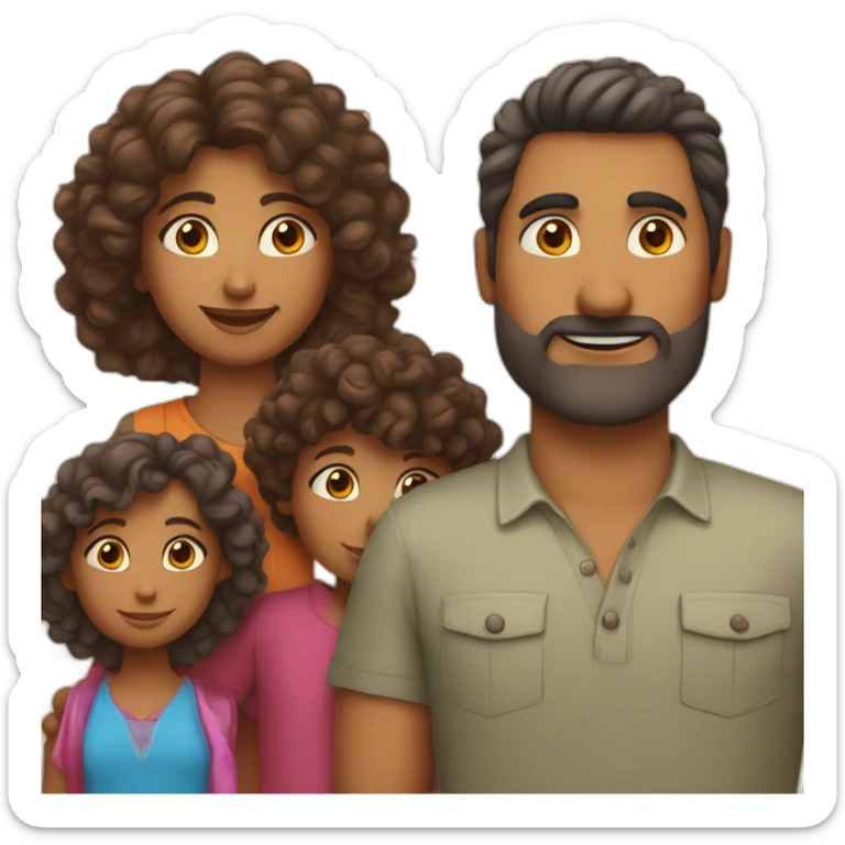 indian family with one daughter curly hair mom curly hair dad straight hair and one son straight hair sticker