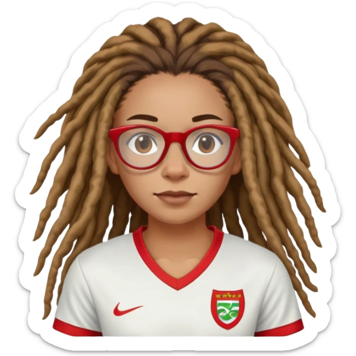 Freckled nose and Rihanna soccer mom dreadlocks island red and white jersey and cool cat eyeglasses sticker