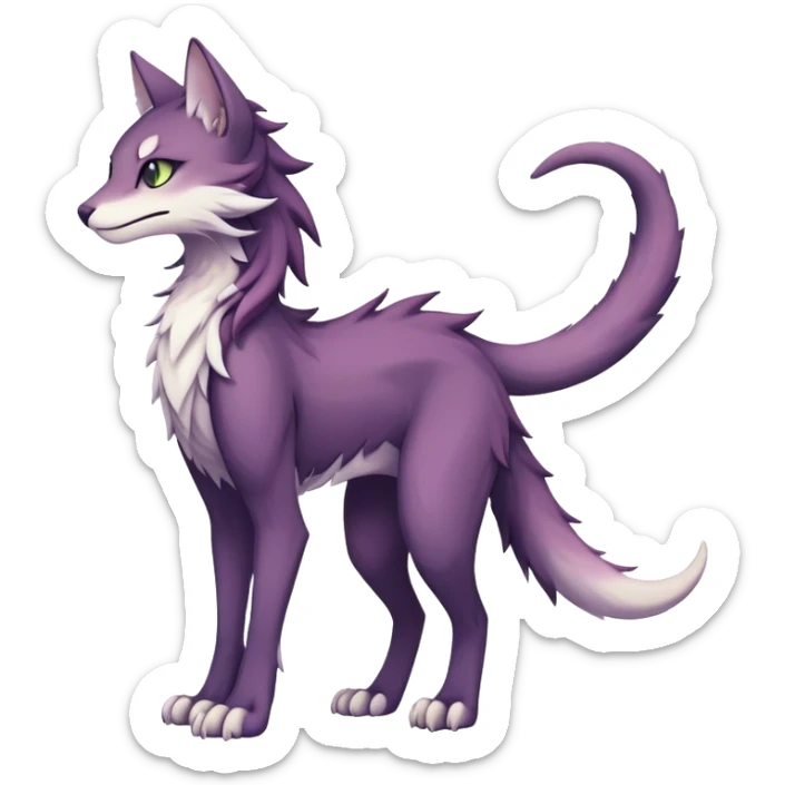 Kawaii dark edgy fantasy pastel ethereal feline-vernid-sergal-fursona animal creature with a tufted tail full body sticker
