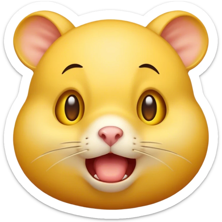 Standard emoji smiley with mouth full of food, cheeks blown up like a hamster, wide-open eyes sticker