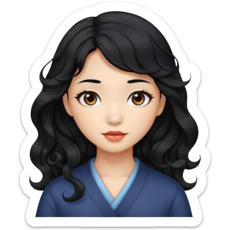Beautiful girl,Black hair,wavy hair，long hair,Black eyes,Chinese sticker