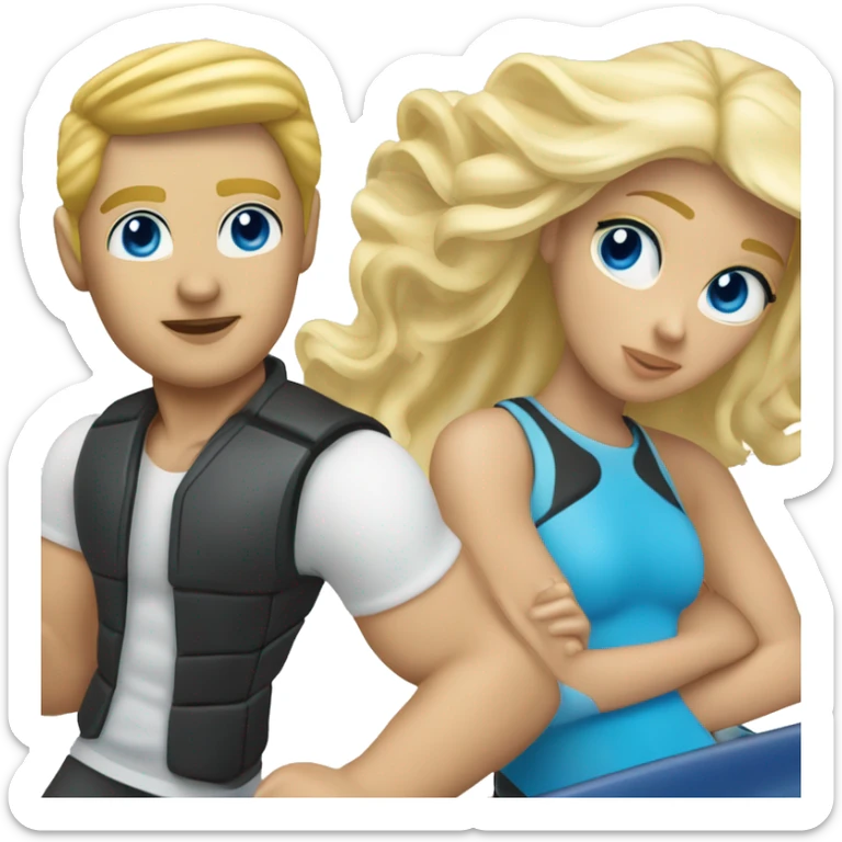blonde hair blue eye man, and blonde hair blue eyed girl hoppin off a jetski sticker