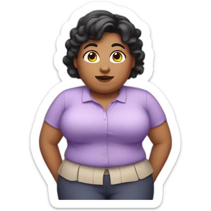 fat girl with dark hair teacher in a lilac shirt sticker