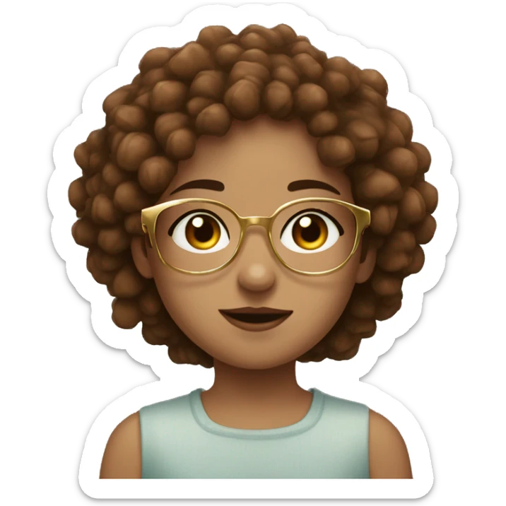 Girl with gray bule eyes and Chestnuts brown Slightly curly hair and a round gold glasses  sticker