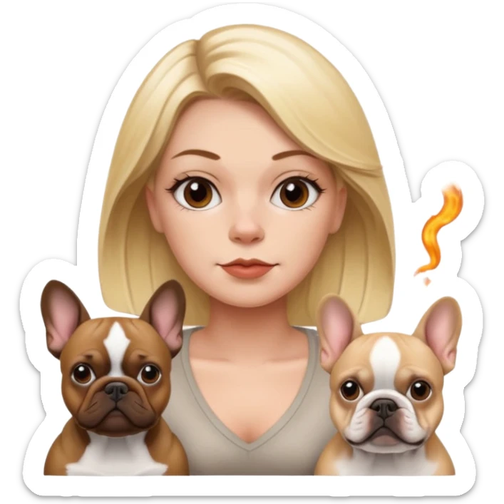 Weed smoking blonde women with brown French bulldog and white and brown French bulldog sticker