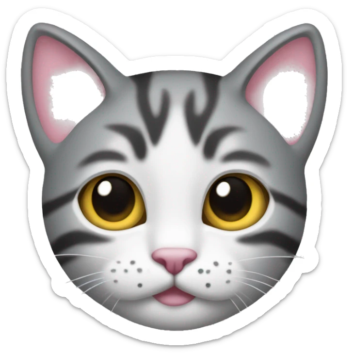 Cat with clear white face, little black spot like mustache under nose, pink ears, and forehead and under ears the fur is blach, yellow eyes  sticker