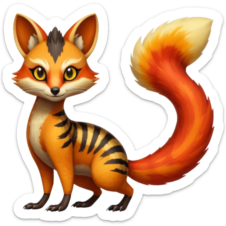 Fiery Wicked Cool Hot Badass Genet-Numbat-Sergal-Meloetta-Vernid-fusion-hybrid-creature sticker