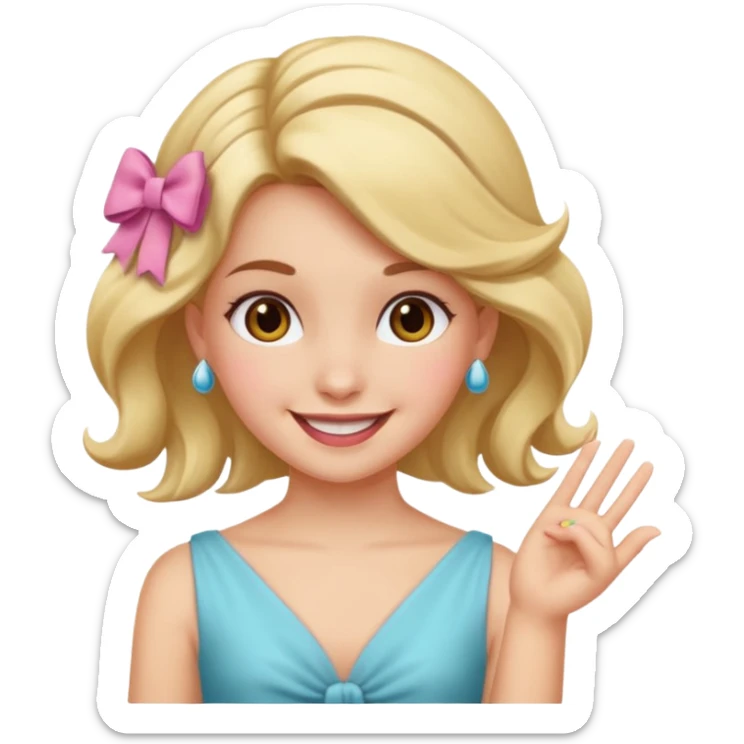 Emoji qui sourire avec un doigt d’honneur et un noeud dans les cheveux ils faut que se soit girly sticker