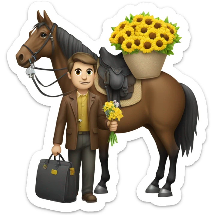 Guy with head of a horse and holding a big key and a bag filled with flower sticker