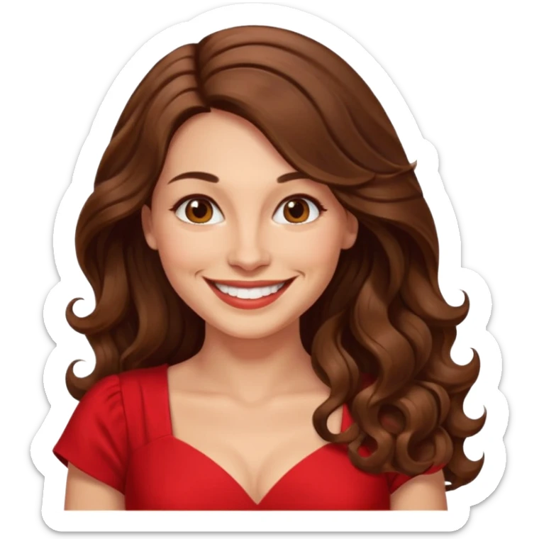 40 yr croatian woman, long wavy brown hair, big smile, side part, 
 sticker