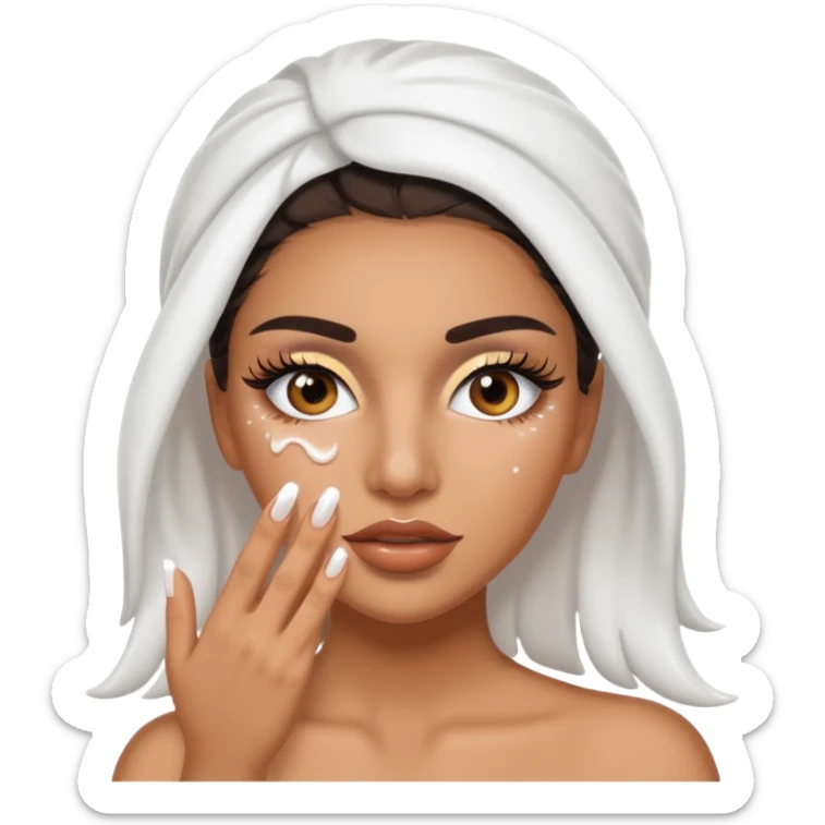 Baddie Latina emoji with fake lashes and white nails with white liquid covering her face sticker