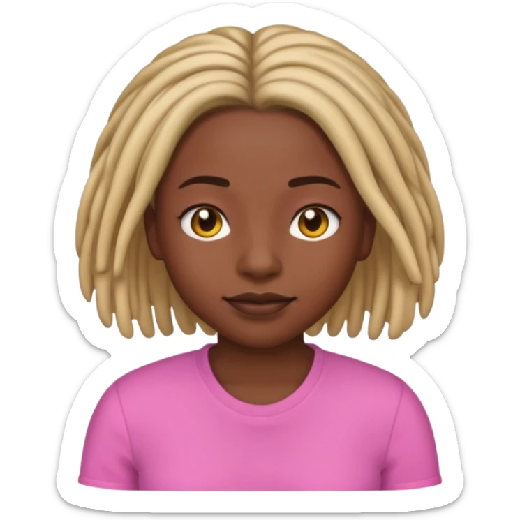 darkskin female women emoji with short locs pink shirt sticker