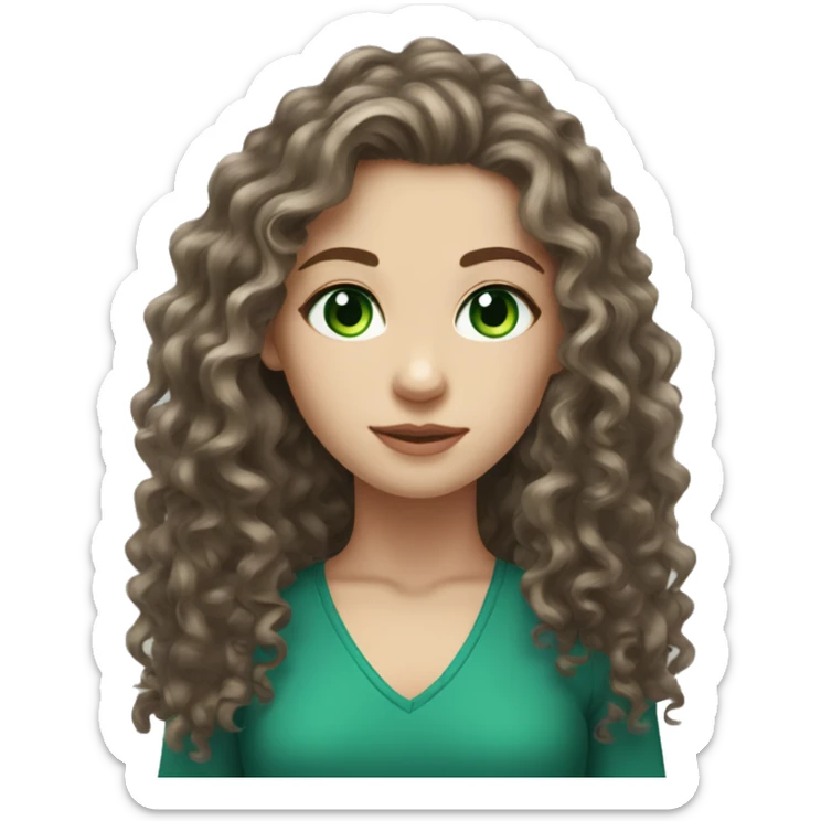 White girl dark brown shoulder long very curly hair and green blue eyes  sticker
