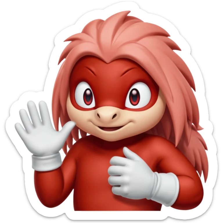 Sonic the hedgehogs friend knuckles a red animal with peach arms and white gloves he’s a echidna with red eyes sticker
