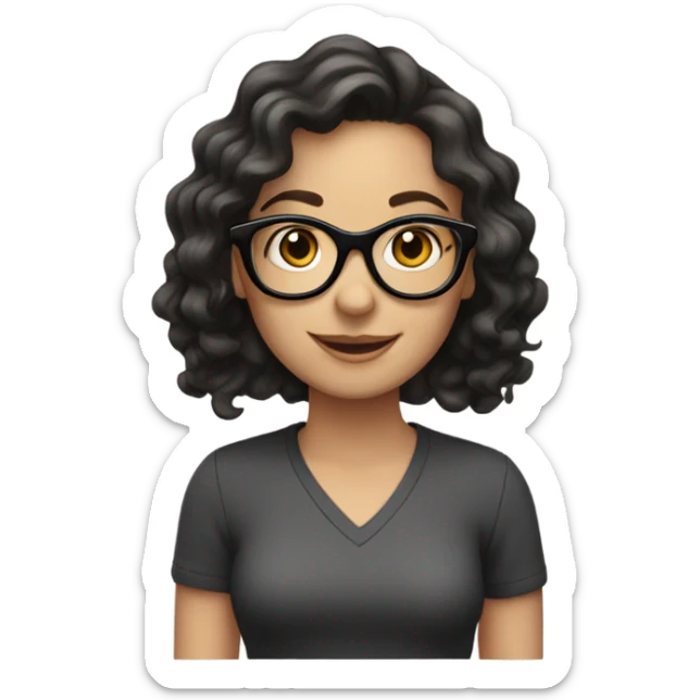 Happy birthday white girl with dark wavy hair and glasses sticker