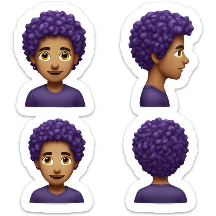 European man, purple curly hair, teenager, earring. sticker