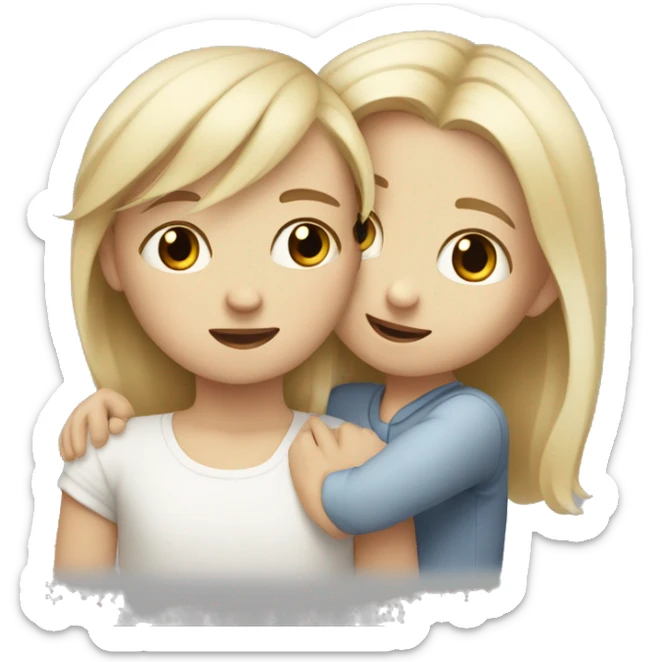 Little white sister with blonde hair hugging white brother with brown hair sticker