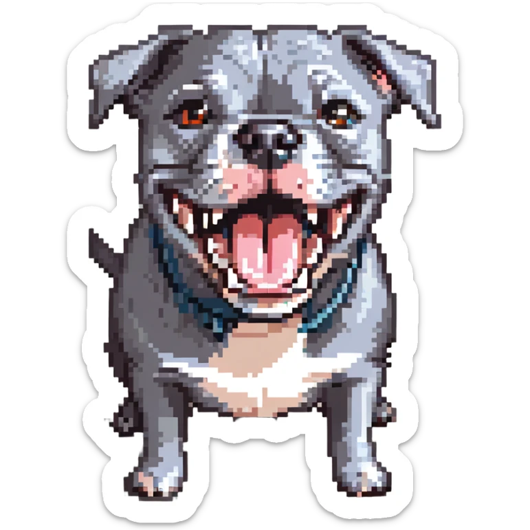 round circle puppy head only, full grey bleu staffy, big open mouth, big tongue out, stupid expression sticker
