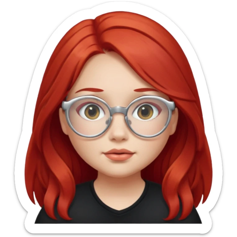 girl with chubby cheeks, long red hair, and silver glasses. Black clothes sticker