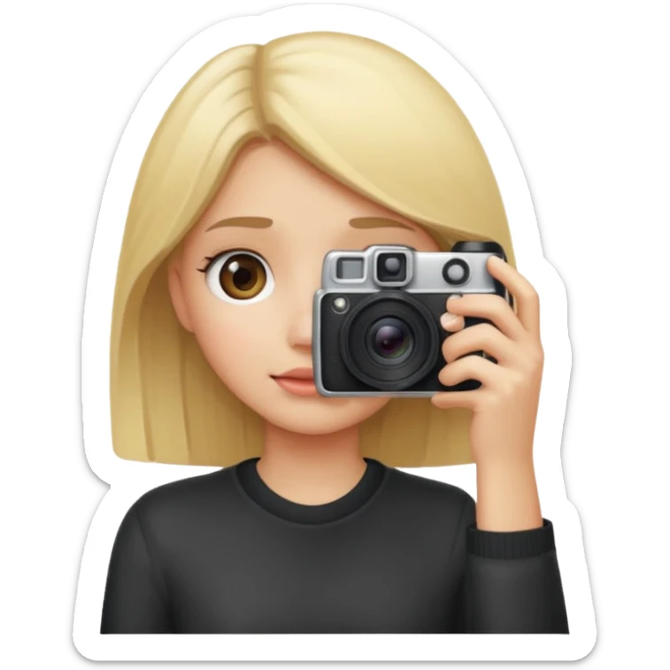 blonde girl photographer cartoon taking picture in middle of taking picture camera in front of face sticker