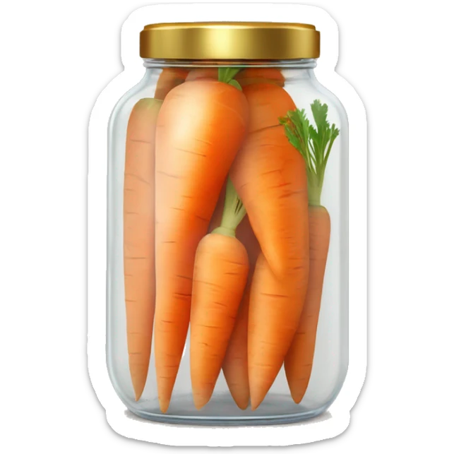 Realistic sliced carrots in a glass jar with a gold screw on lid on the top. sticker