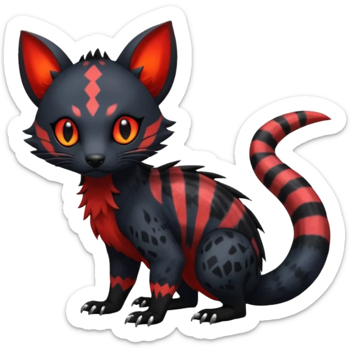 Rare exotic cute epic aesthetic gothic colorful Salandit-Litten-Civet-species-Fakemon-hybrid-creature, with markings, full body sticker