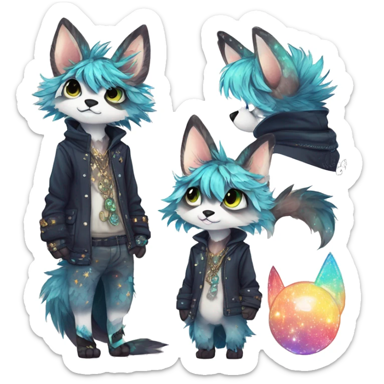 Cool cute Kawaii edgy fantasy animal sparkle fursona Fionbri by griffsnuff & LiLaiRa & Falvie full body sticker