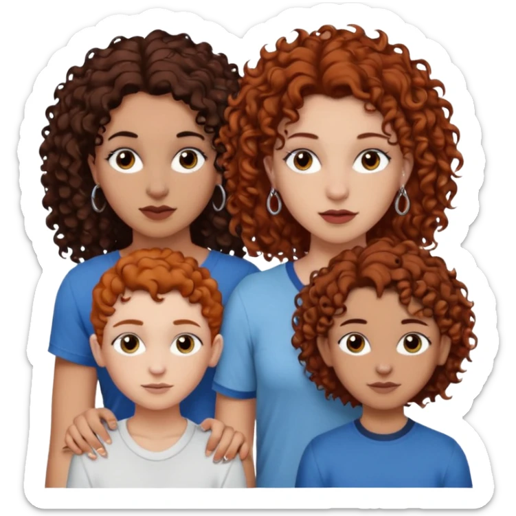 Create a family. A young hot mom. She is an alt girly with dark curly hair, an eyebrow piercing, and a nose ring. Her two teenage kids are gay girlies. One has shoulder length auburn hair and has an eyebrow ring. The other has short bleached curly hair, bleached eyebrows and a lip ring sticker