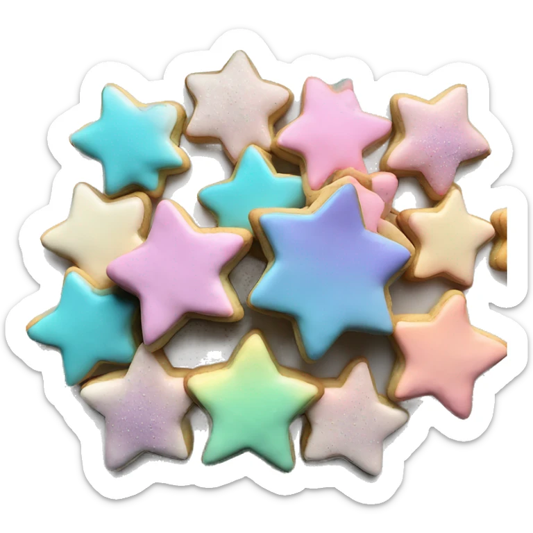 Realistic star shaped cookies and heart shaped cookies with pastel ombre icing and sprinkles. sticker