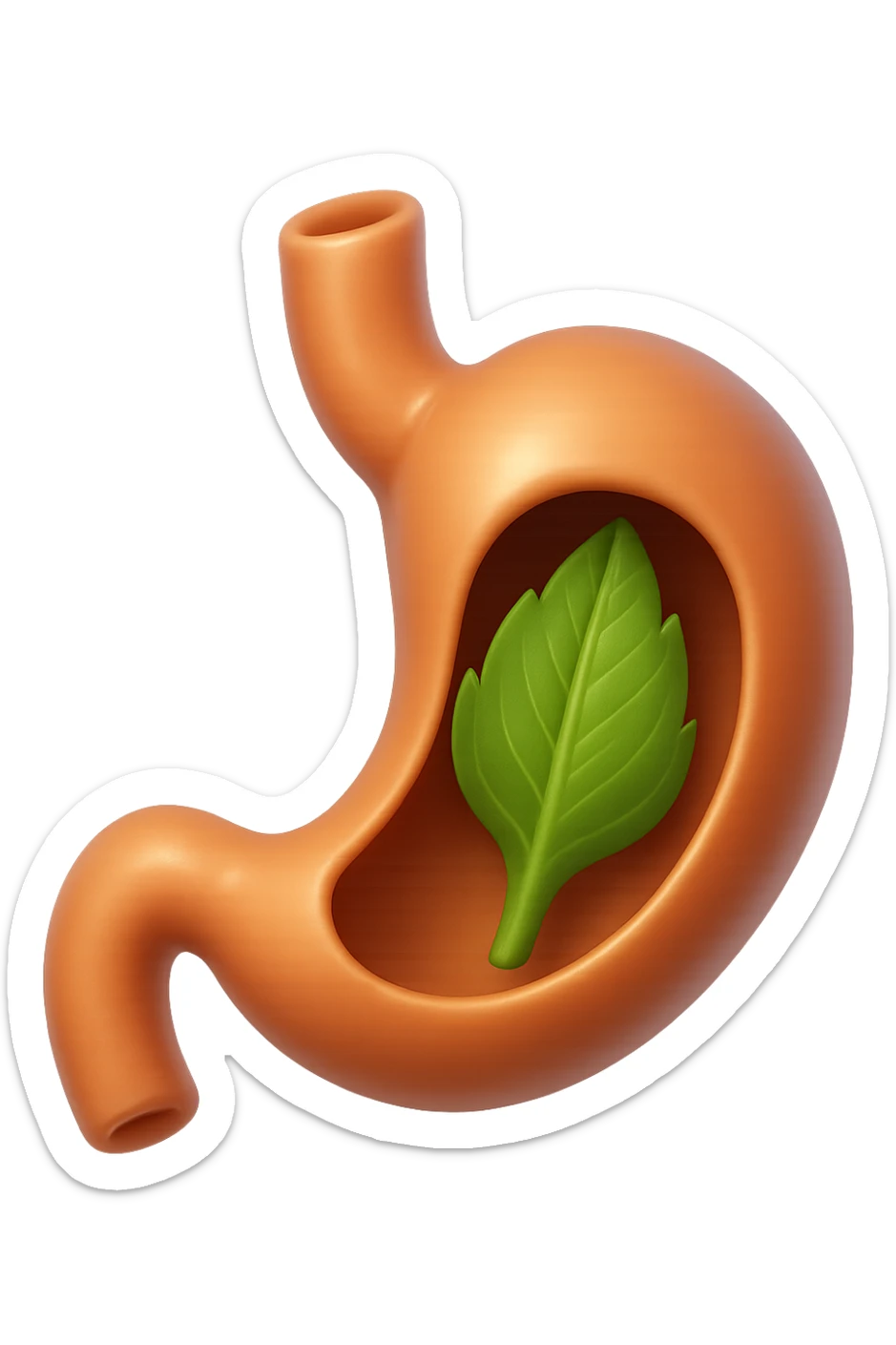 emoji stile iphone 3d di uno stomaco umano con una foglia di carciofo dentro, iperrealistico 4k sticker