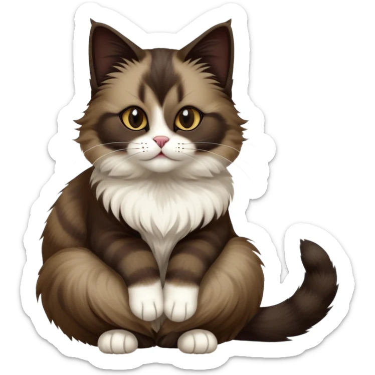 cinematic-[showshoe cat]-realistic-full-body-sitting-emoji,-tail-curled-playfully-around-its-paws,-head-tilted-dramatically,-fluffy-[dark brown mask]-fur,-simplified-yet-realistic-focused-features,-highly-detailed,-glowing-with-an-almost-sarcastic-glow sticker