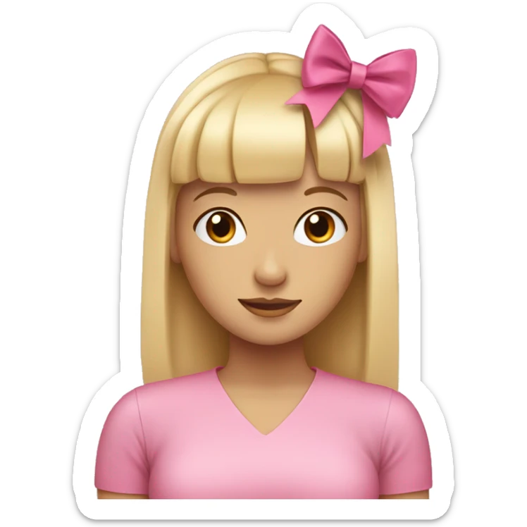 blonde girl with bangs and a pink bow in back of her head sticker