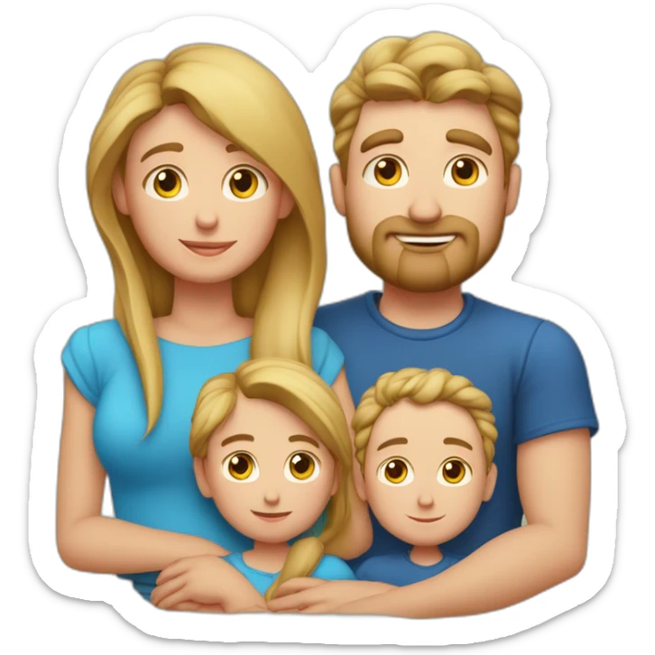 Familia de cuatro miembros padre con poco pelo y alto y gordo madre con pelo rizado rojo hija rubia con ojos azules e hijo alto y delgado sticker