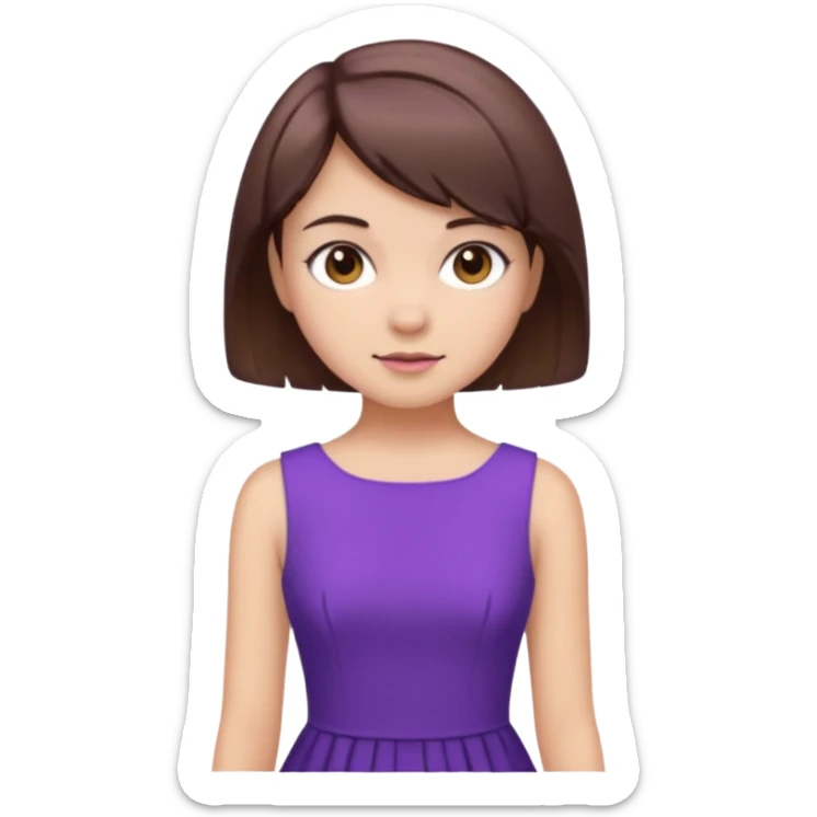 Purple dress girl and short brown hair cute sticker