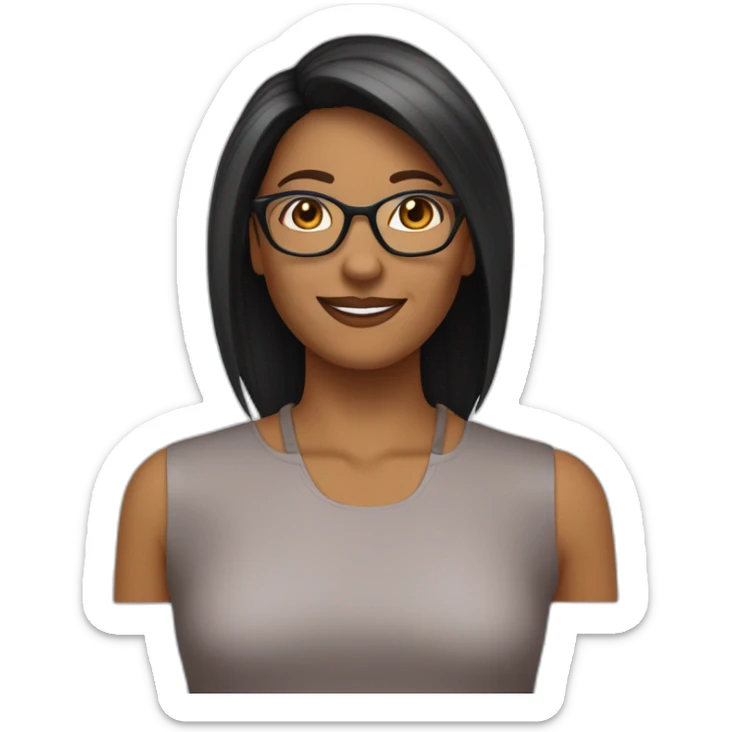 femme 55 ans cheveux noirs courts et lisses lunettes yeux bruns souriante peau claire sticker