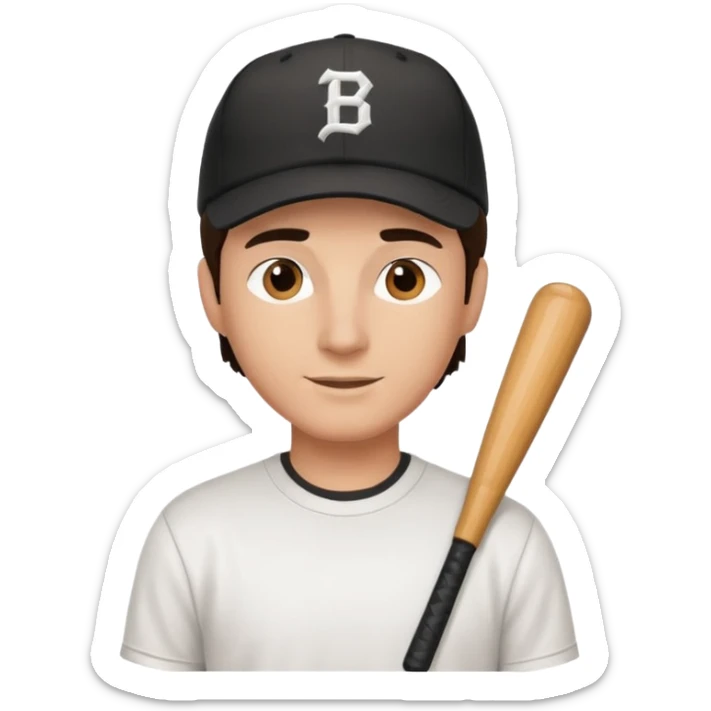 Male brunette movie producer black baseball hat white tshirt  sticker