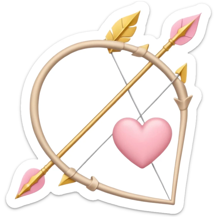 Cupid's bow and arrow with a heart tip in soft pink, beige and yellow pastel light sticker