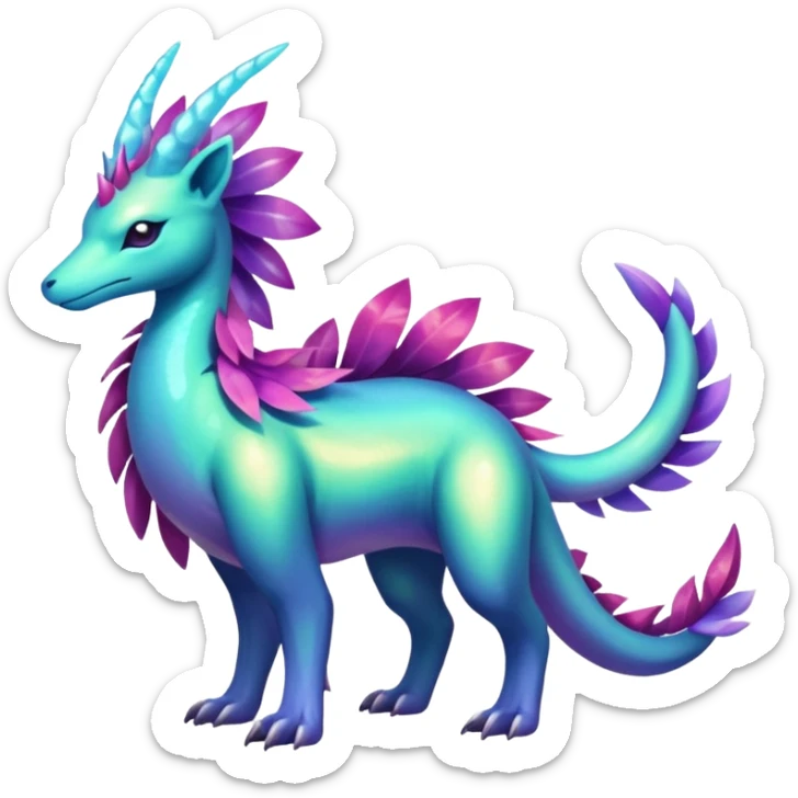 Shiny Exotic Tropical Iridescent Dusky Nightly Meganium-Amaura-Suicune-Fakémon-fusion-creature (full body) sticker