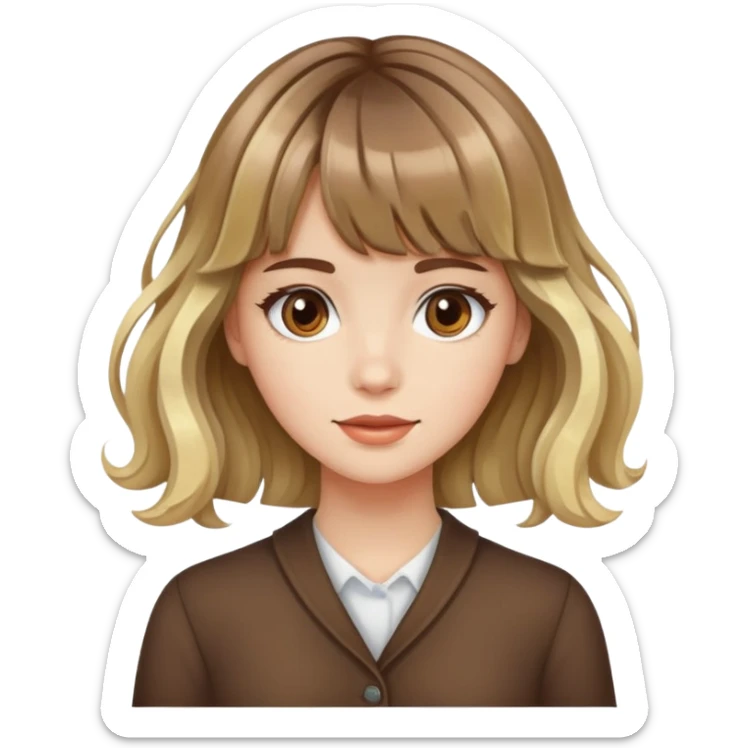 Wavy girl with bangs, brown hair with blonde streaks, and white skinned girl sticker