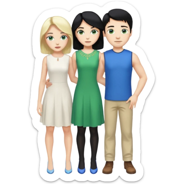 2 Person, prince, upright, black Hair, blue eyes, whole body, Woman, blonde Hair, Green eyes, bending knee, sleveless White Dress, sticker