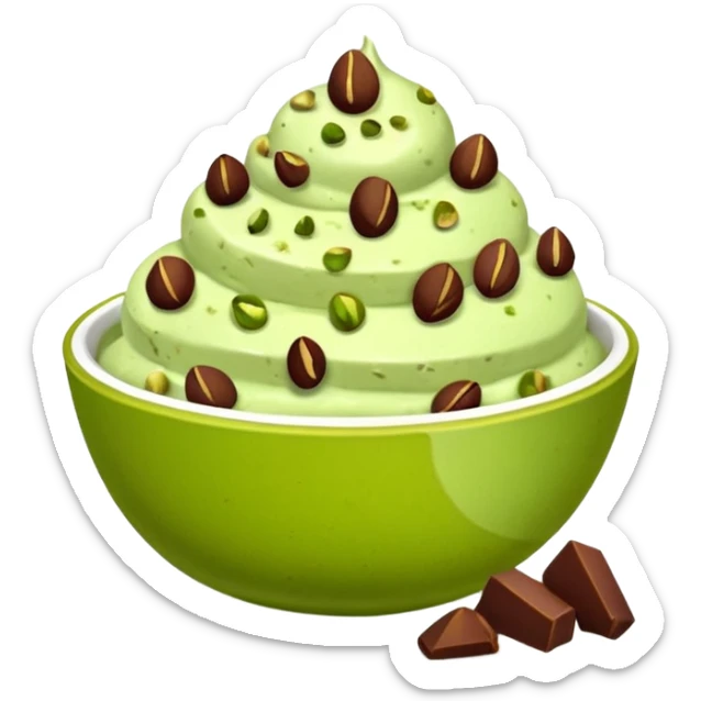 I want a emoji of pistachio ice cream with pistachio on top and some chocolate chips , make sure it’s in a bowl and aesthetic sticker