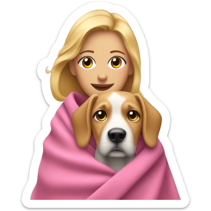 blonde woman wrapped in pink blanket with hound dog sticker