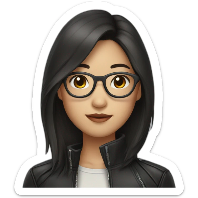 Asian girl in glasses and leather jacket whith dark long hair sticker