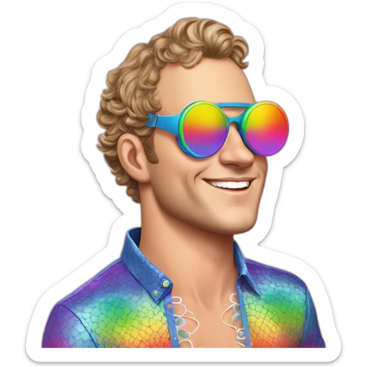 Fancy disco Jonathan Toews wearing rainbow lace shirt and wearing VR glasses and drinking a mimosa sticker