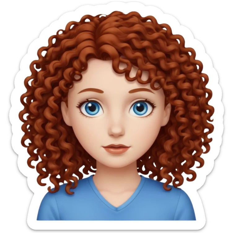 Whie girl with blue eyes abd redfush brown very curly hair sticker