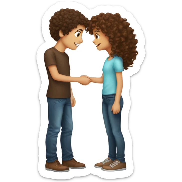 boy with brown curly hair kiss girl with brown hair  sticker