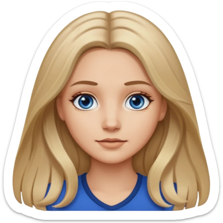 white long dark blonde hair girl with darker roots in her hair middle part and dark blue eyes that's not really tan but not pale sticker