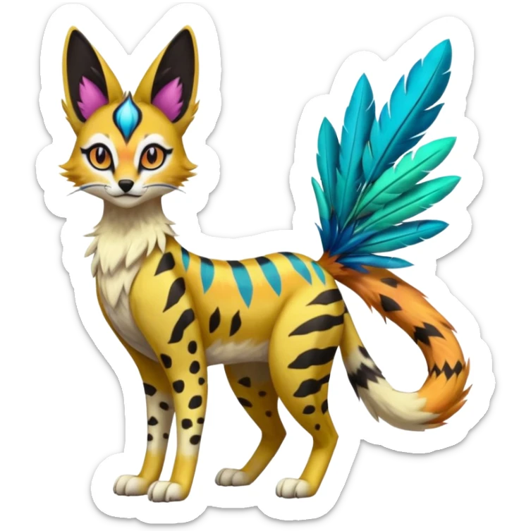 Colorful Meloetta-Sergal-Serval-Genet-Pokémon-Digimon-Fakémon-fusion-hybrid-creature sticker